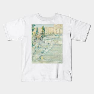 The Spanish Stairs, Rome by Childe Hassam Kids T-Shirt